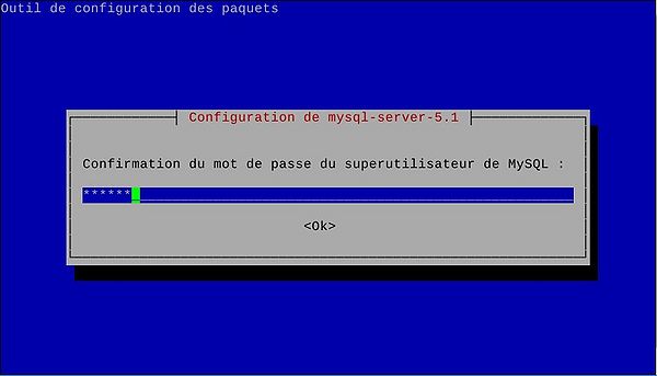 Confirmation du mot de passe superutilisateur de MySQL