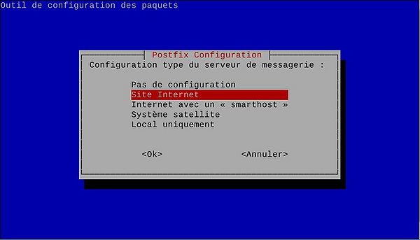 Configuration type du serveur de messagerie: